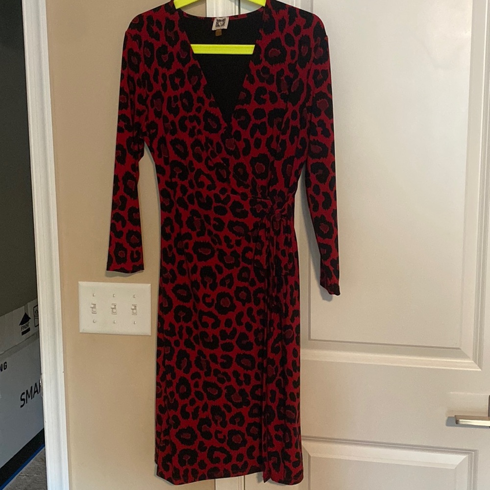 Red and Black Leopard Wrap Dress - Women
